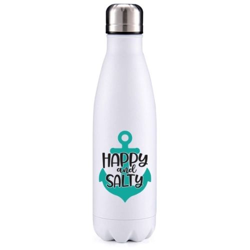 Happy and Salty beach inspired insulated metal bottle