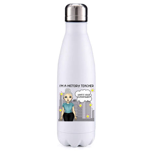 History Teacher female grey insulated metal bottle