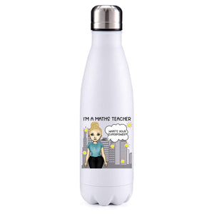 Maths Teacher female blonde hair insulated metal bottle