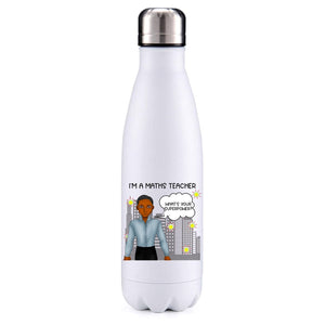 Maths Teacher male dark skin insulated metal bottle