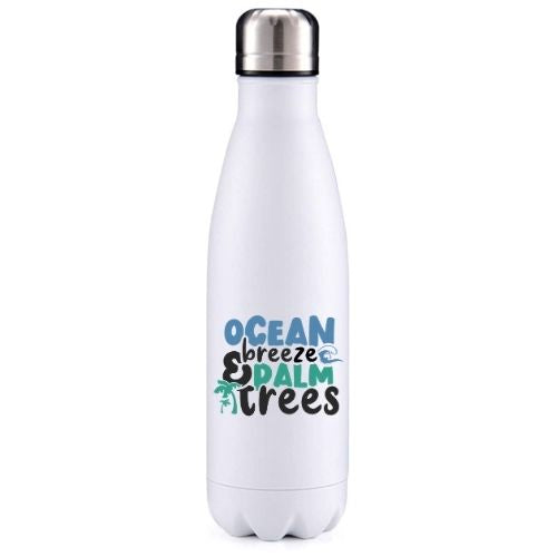 Ocean breeze and palm trees summer inspired insulated metal bottle