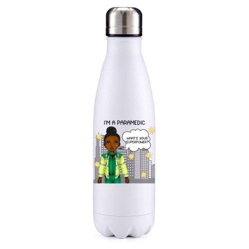 Paramedic female dark skin key worker insulated metal bottle