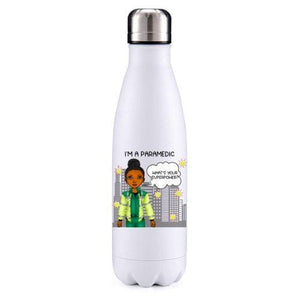 Paramedic female tanned skin key worker insulated metal bottle
