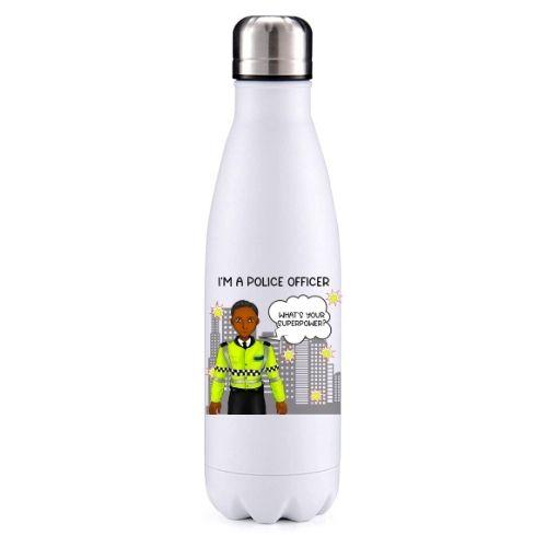 Police male dark skin key worker insulated metal bottle