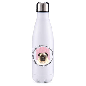 Pug pink insulated metal bottle