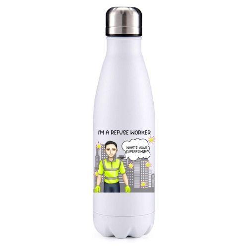 Refuse worker male black hair key worker insulated metal bottle