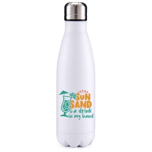 Sun, sand and a drink in my hand summer inspired insulated metal bottle